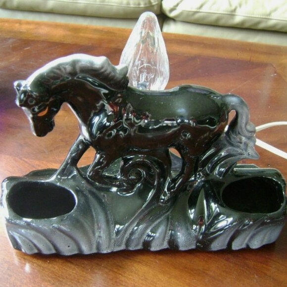 Vintage MCM 1950s Black Gray Horse Planter Accent TV Table Lamp - Picture 2 of 11
